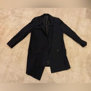 AllSaints Black Italian Cloth Longline Asymmetric Blazer Coat, Size US 6 / UK 10